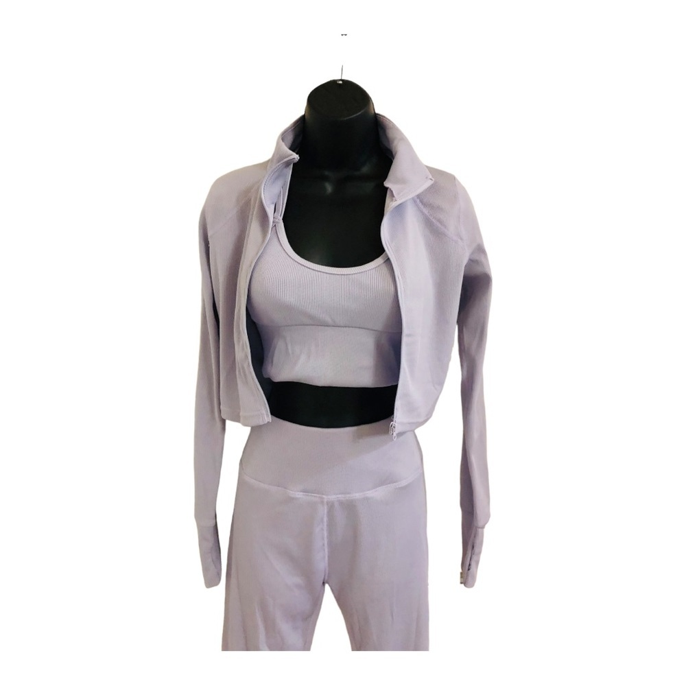 3piece periwinkle crop jacket racerback sports bra leggings‎ active set size S - Picture 3 of 16